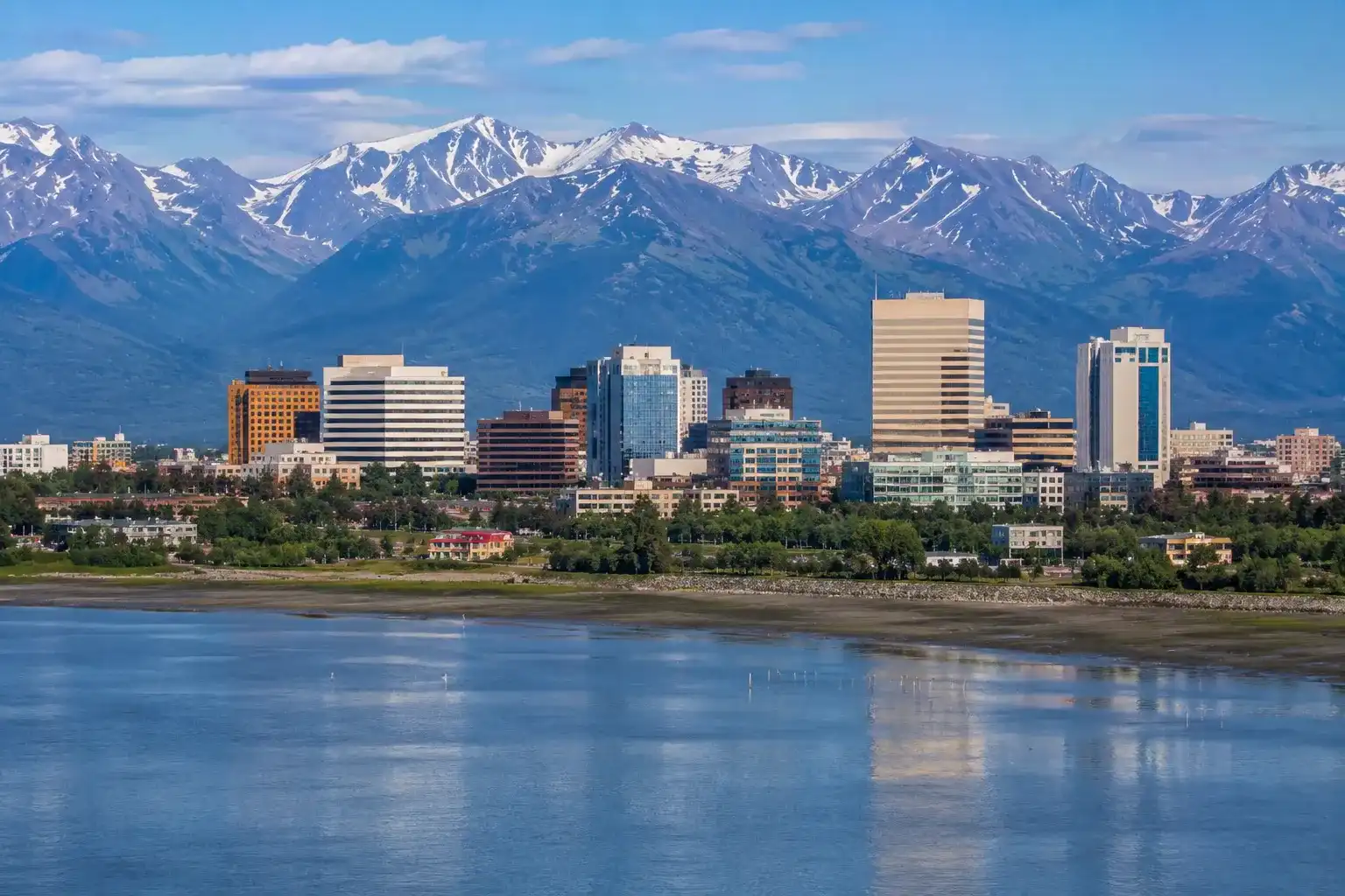 Downtown Anchorage with the Chugach Mountains in Alaska