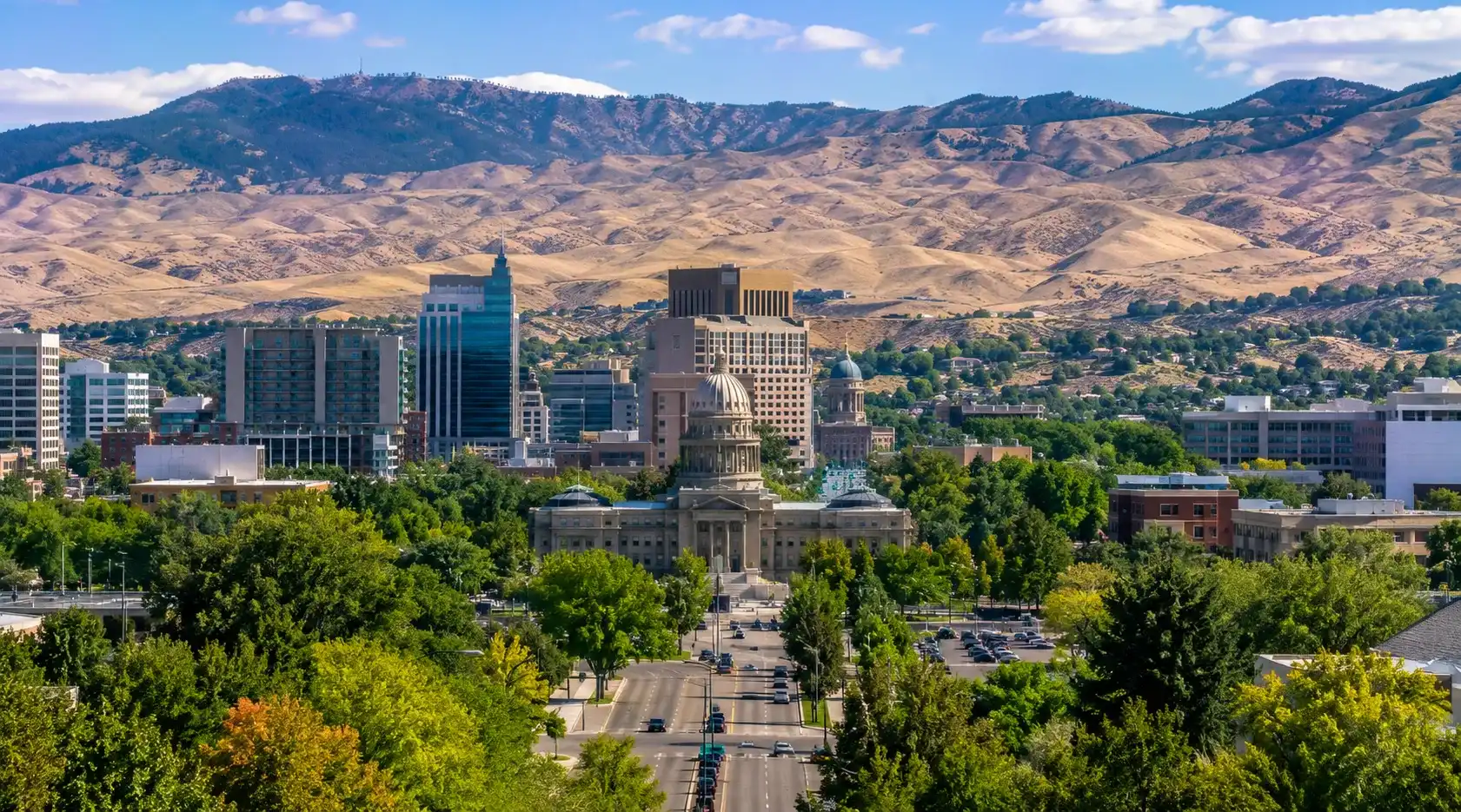 Downtown Boise and Idaho State Capitol with the Boise Foothills