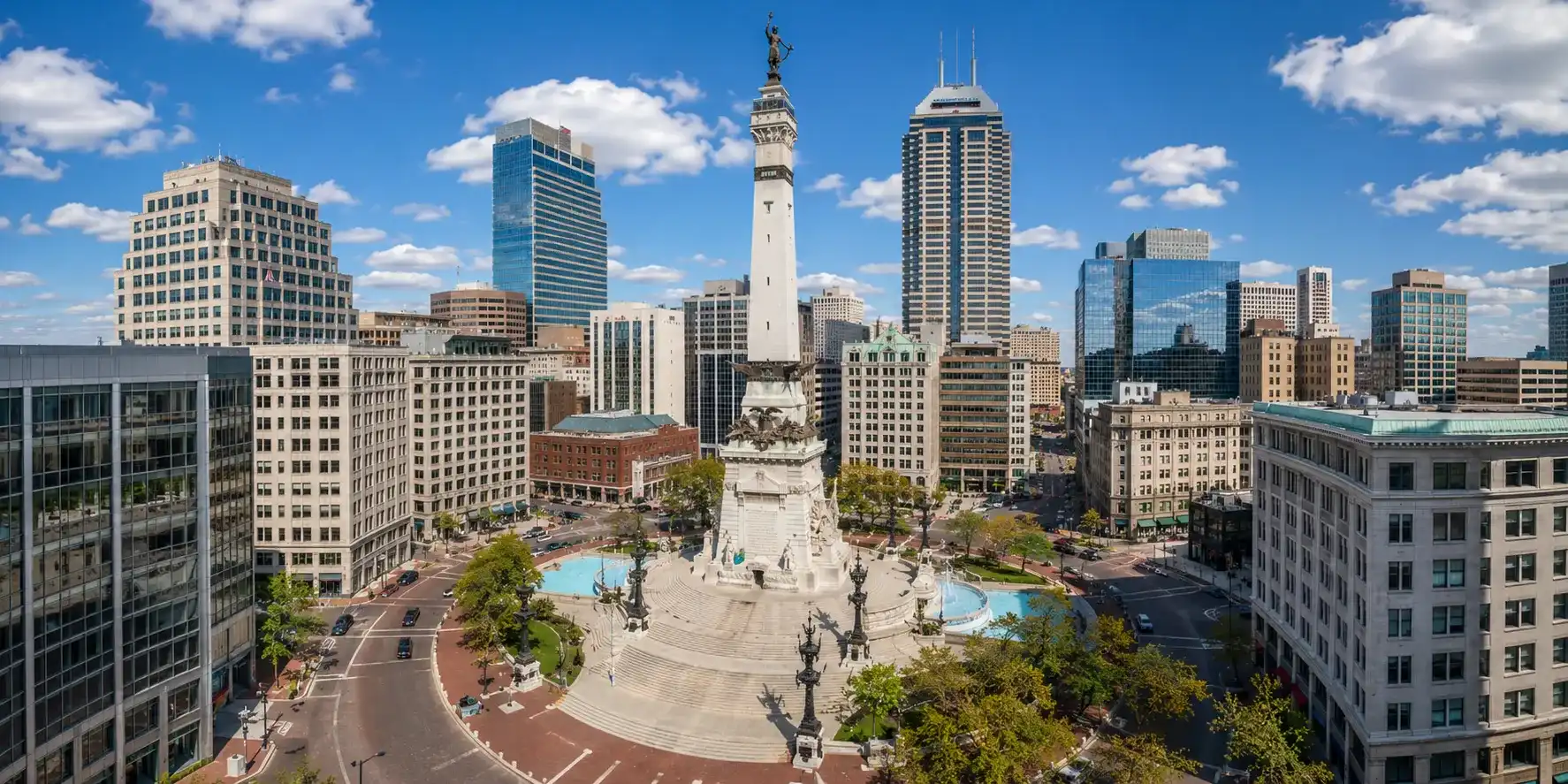 Monument Circle and downtown Indianapolis in Indiana