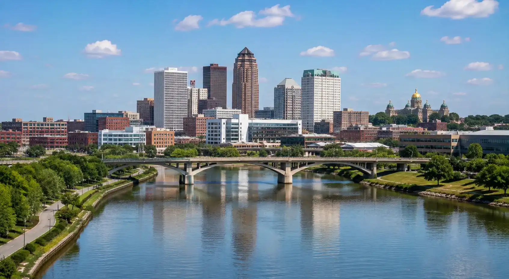 Downtown Des Moines skyline and urban landscape in Iowa