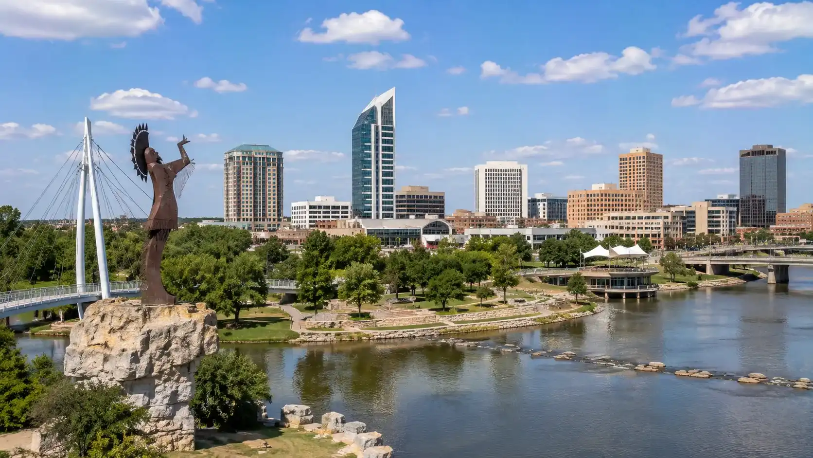 Downtown Wichita and Arkansas River waterfront in Kansas