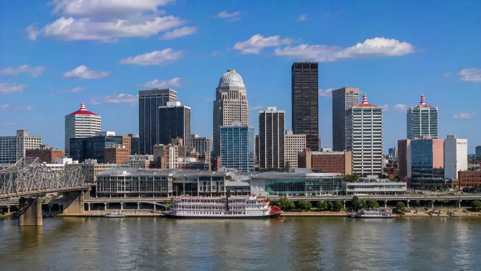 Downtown Louisville skyline and Ohio River waterfront in Kentucky