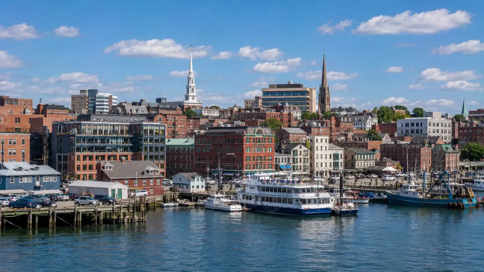 Portland waterfront and Old Port district in Maine