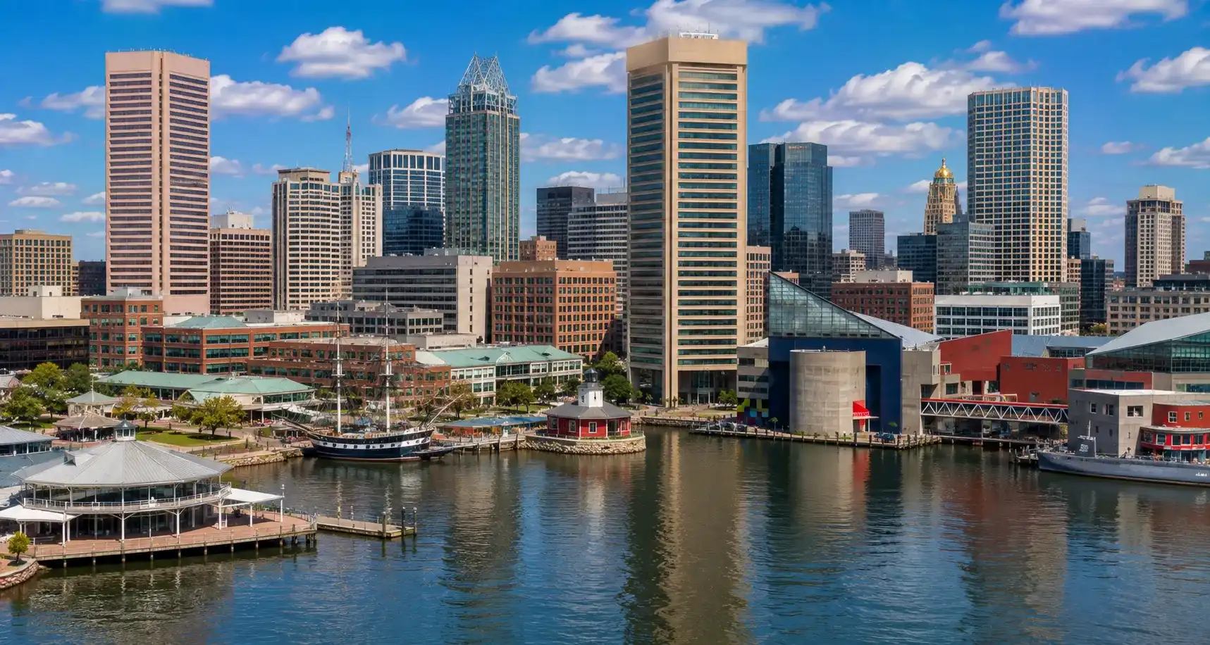 Downtown Baltimore skyline and Inner Harbor in Maryland