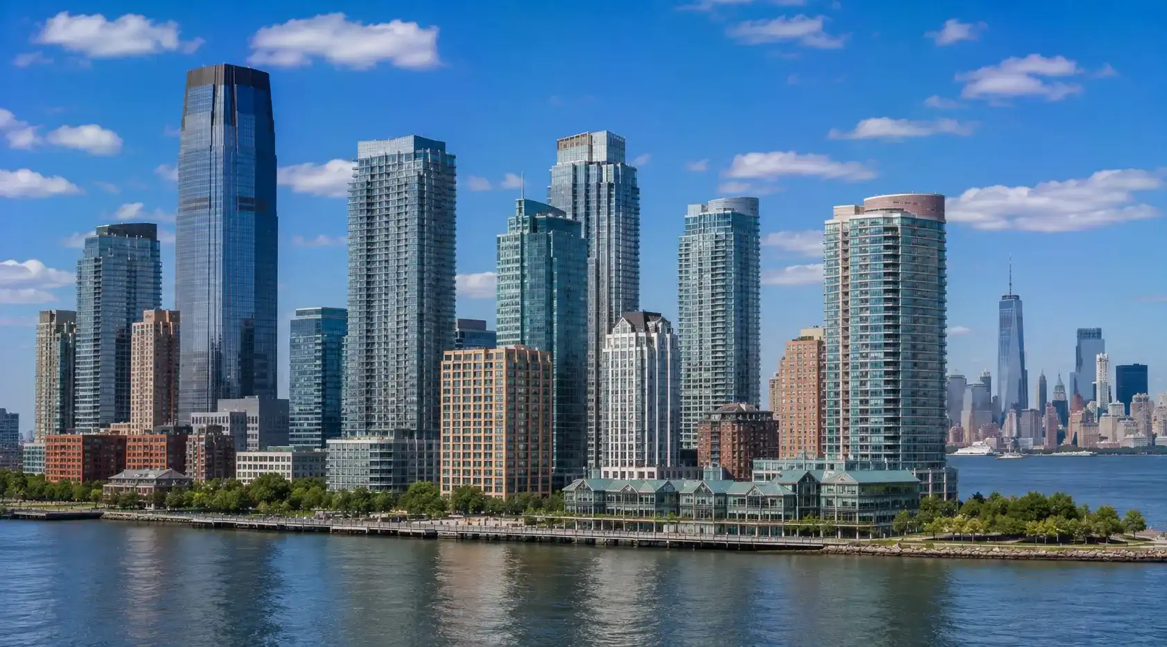 Jersey City skyline and Hudson River waterfront in New Jersey