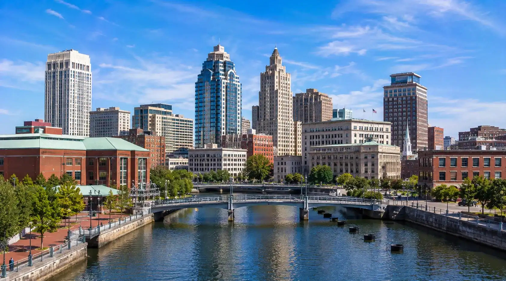 Downtown Providence skyline and Providence River in Rhode Island