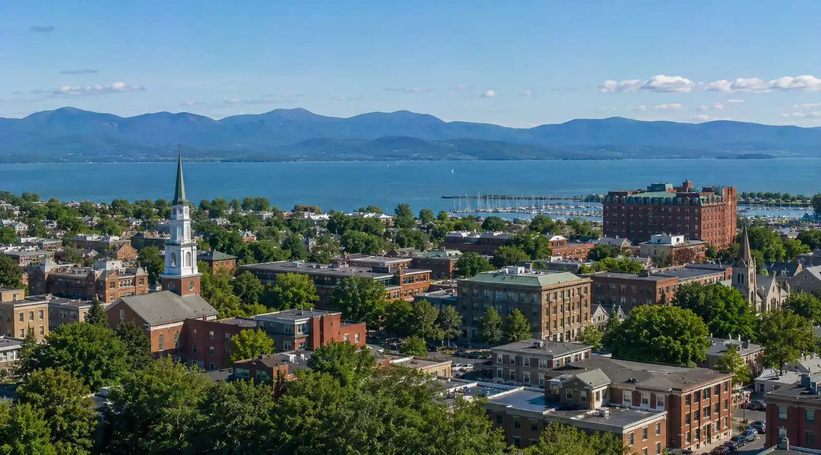 Burlington waterfront on Lake Champlain in Vermont