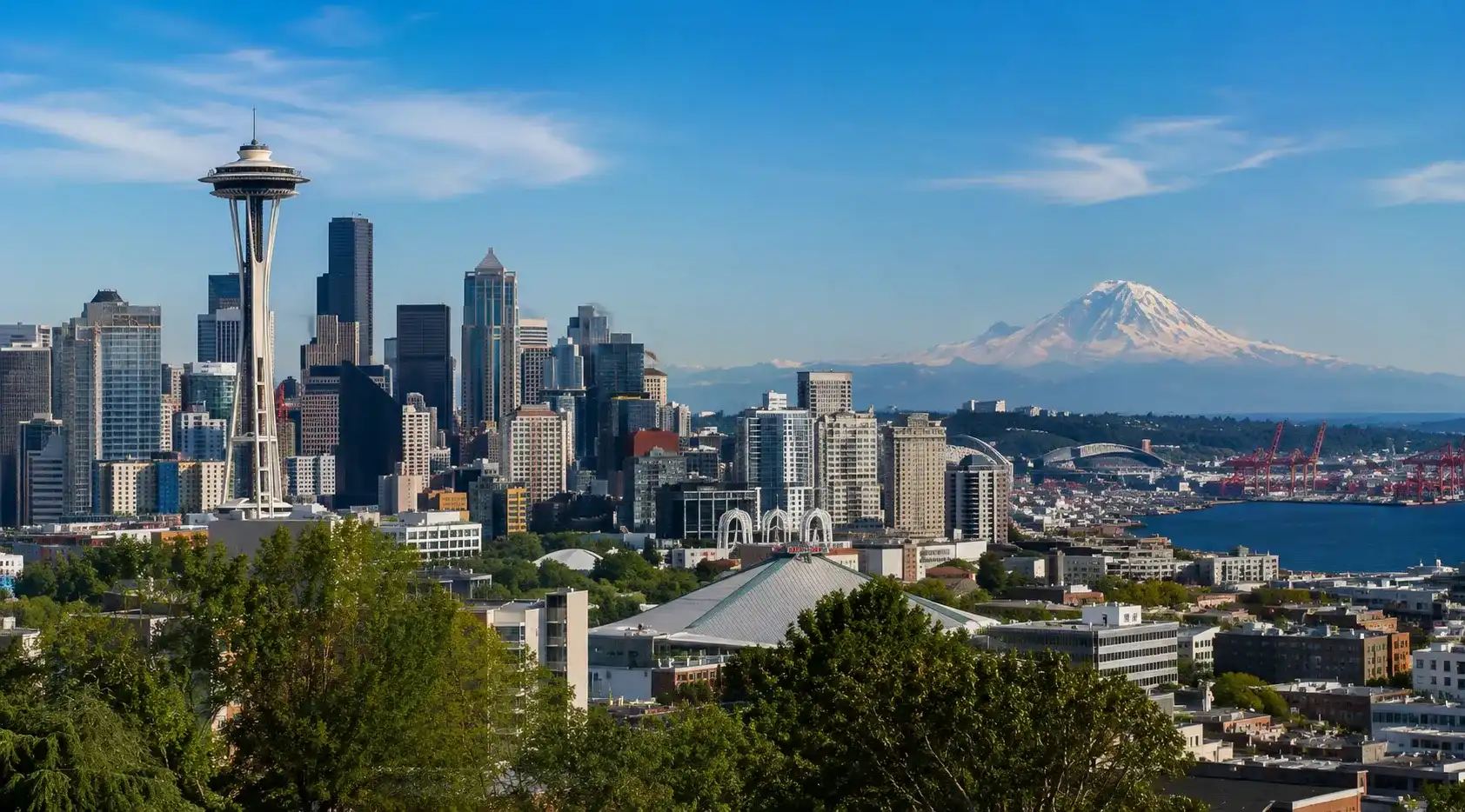 Seattle skyline, Space Needle and waterfront in Washington