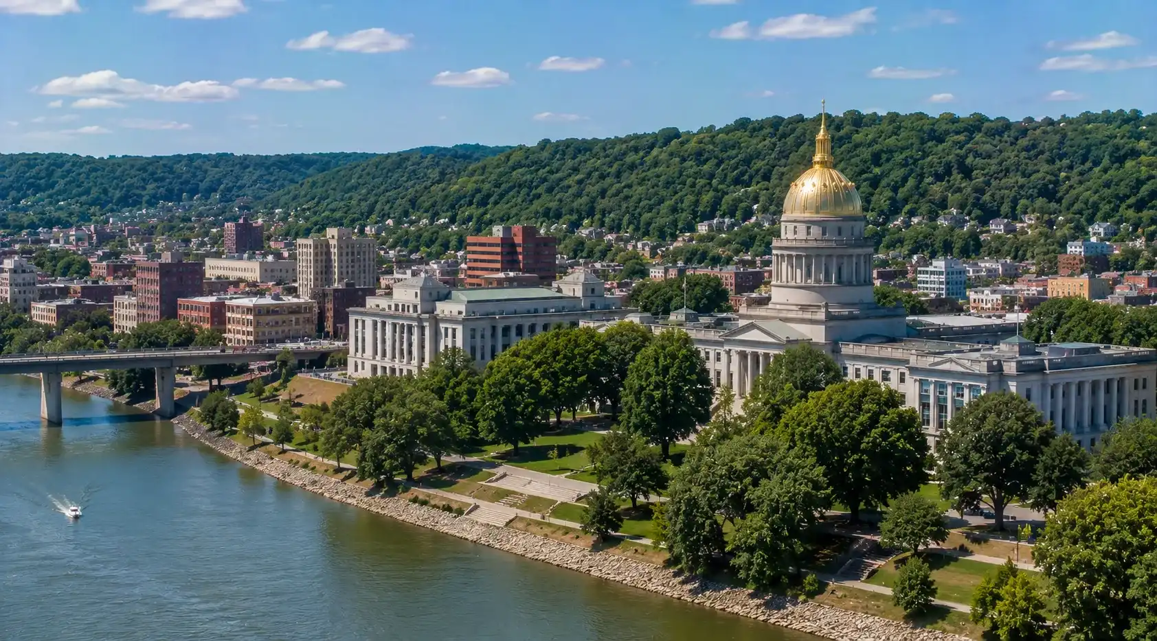 West Virginia State Capitol and Kanawha River in Charleston